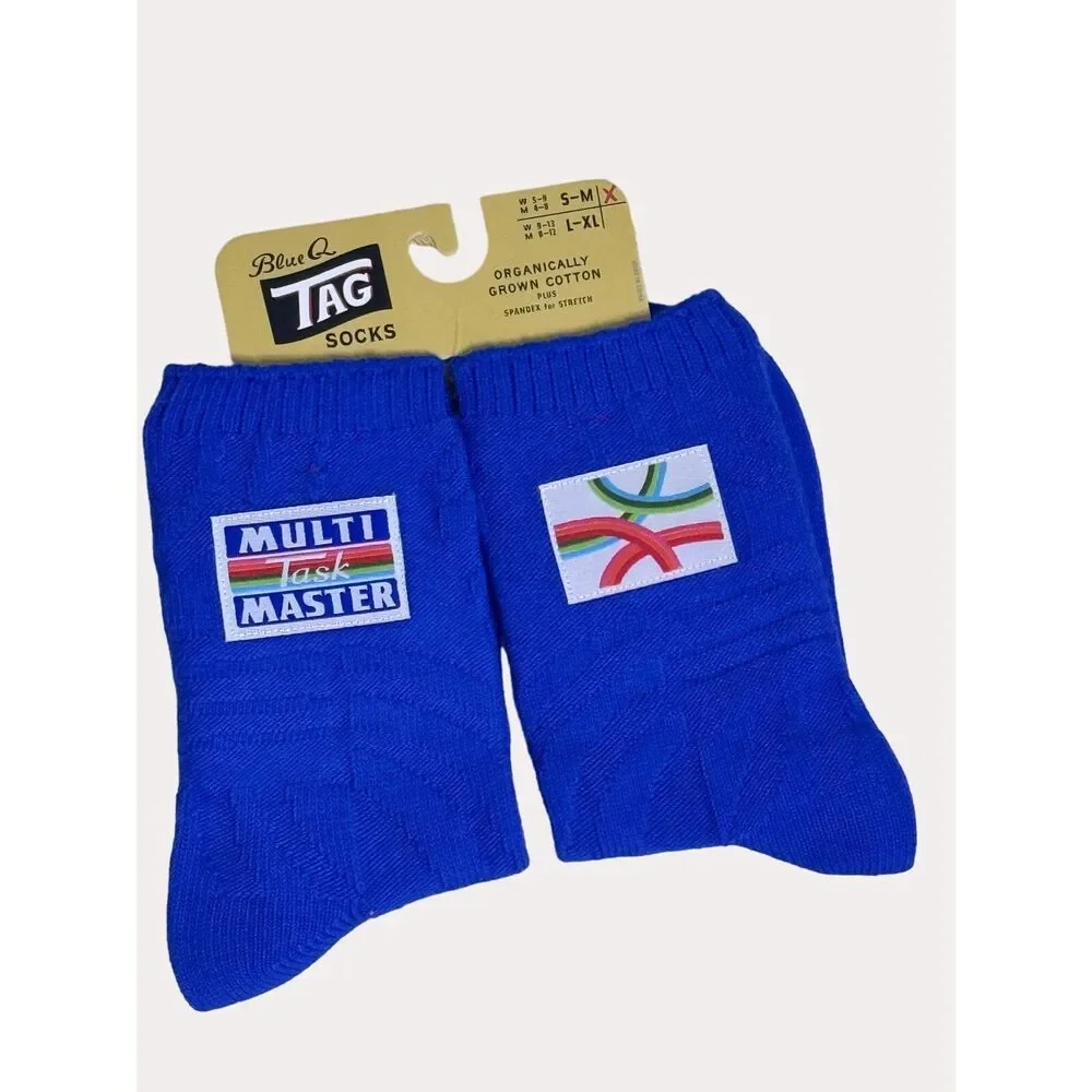 Blue Q Tag Crew Socks Multi Task Master Unisex S M NWT